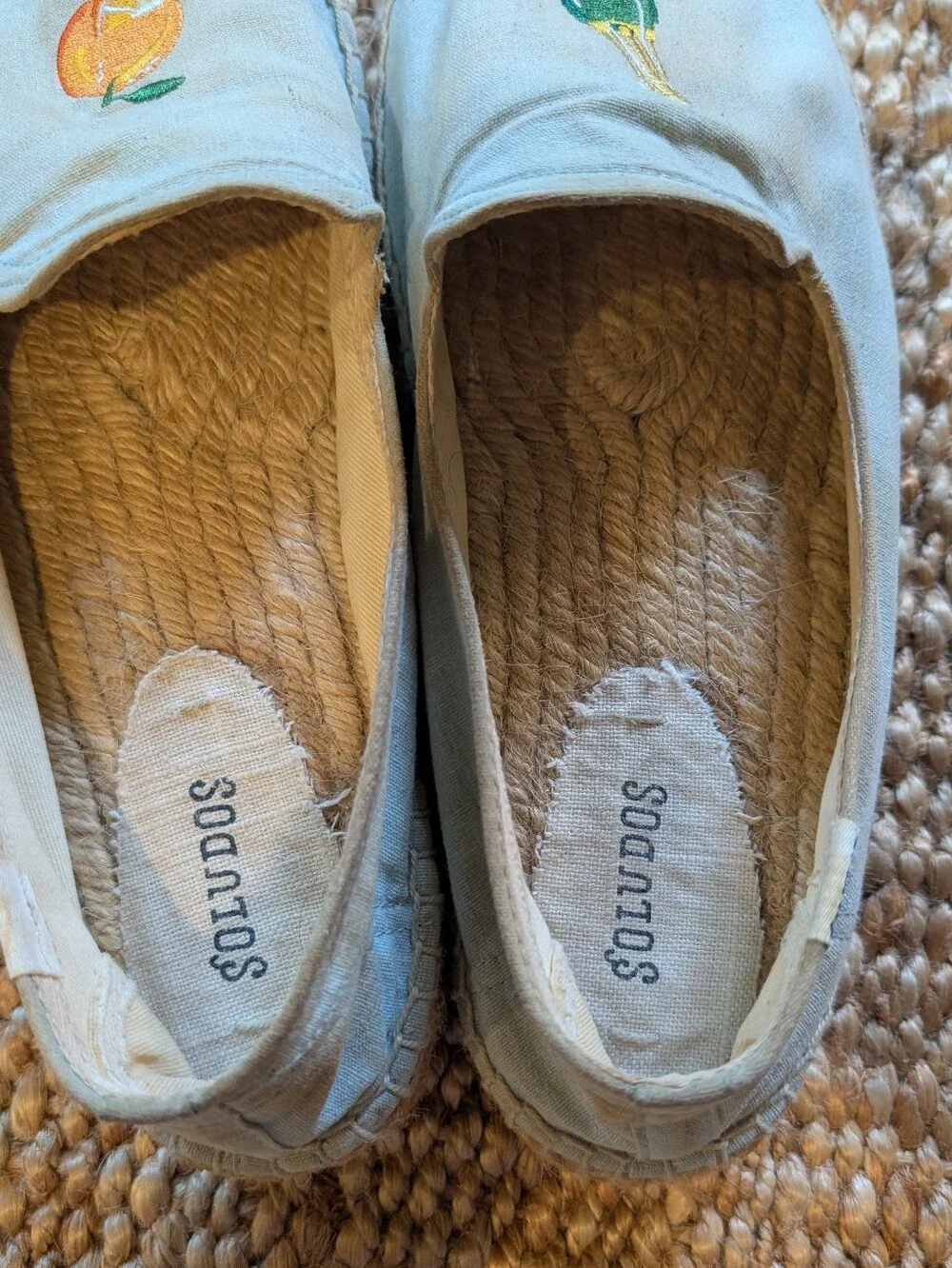 Soludos Light Blue Espadrilles with Champagne & Citrus Embroidery